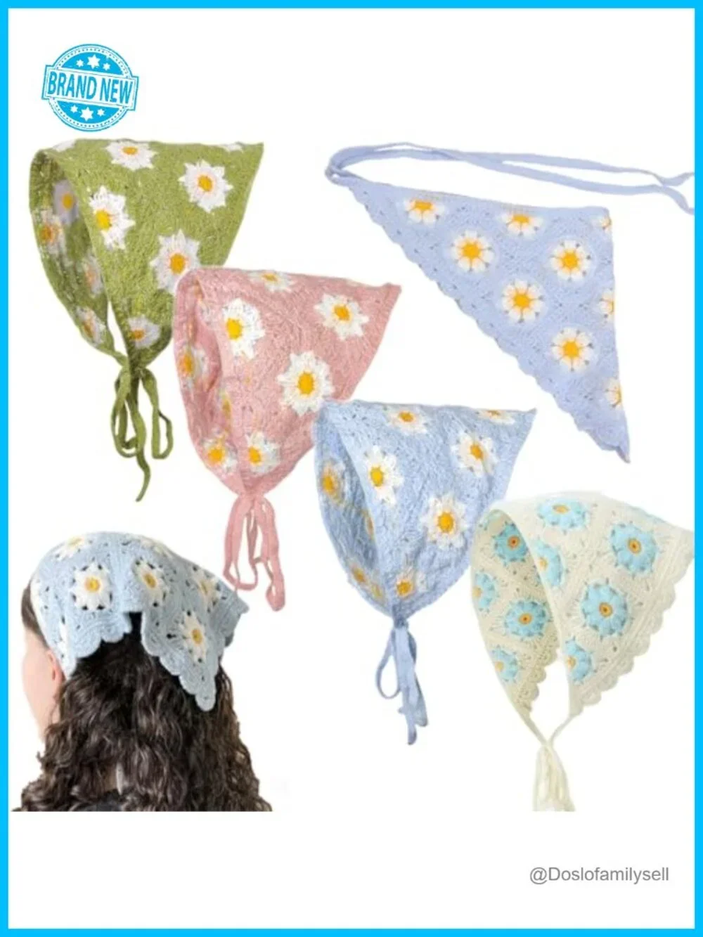 Crochet Knitted Headbands Scarf Daisy Flower Hair Wraps Hollow Design